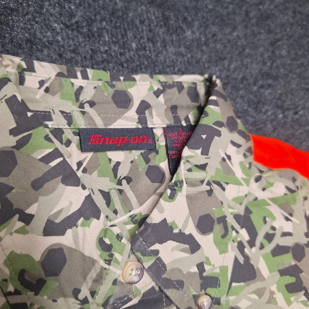 Snap-on Tools Mens Camo Orange Work Shirt Large Wrench Camouflage NWT
